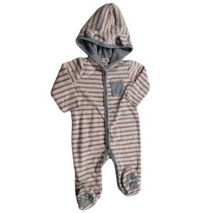 Size: 3-6M - Pink/Grey Soft Fleece Kitty One Piece